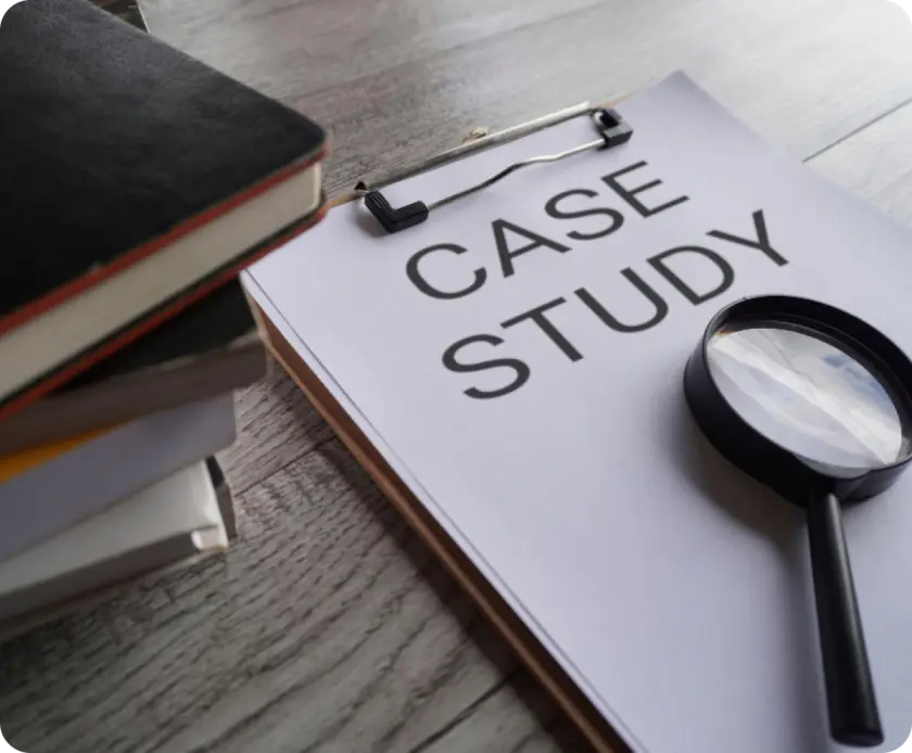 Case study document with magnifying glass